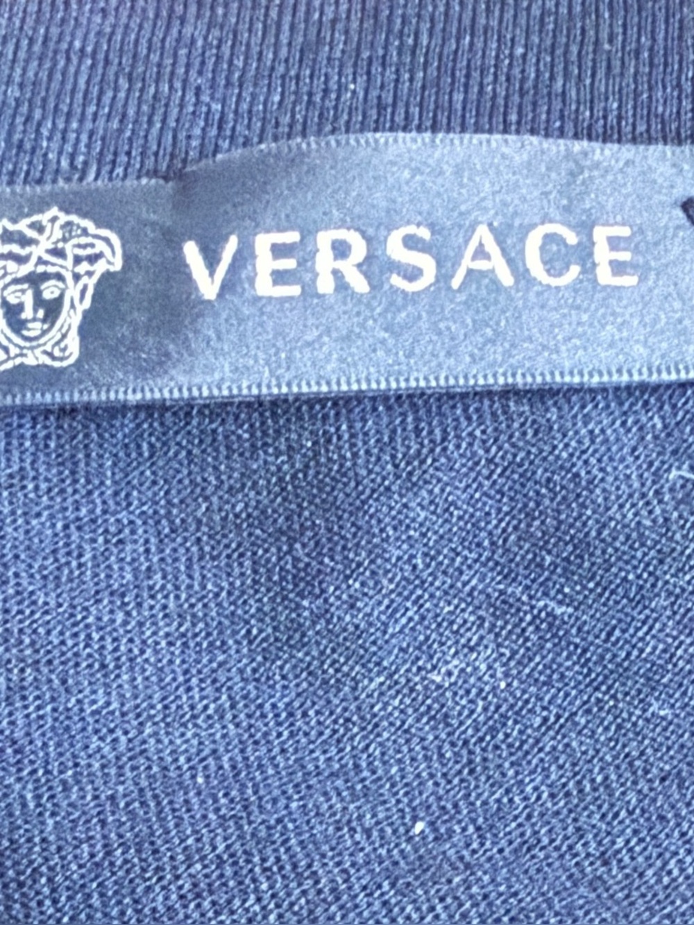Versace Black Crewneck T-Shirt with White Script Logo - Picture 4 of 4